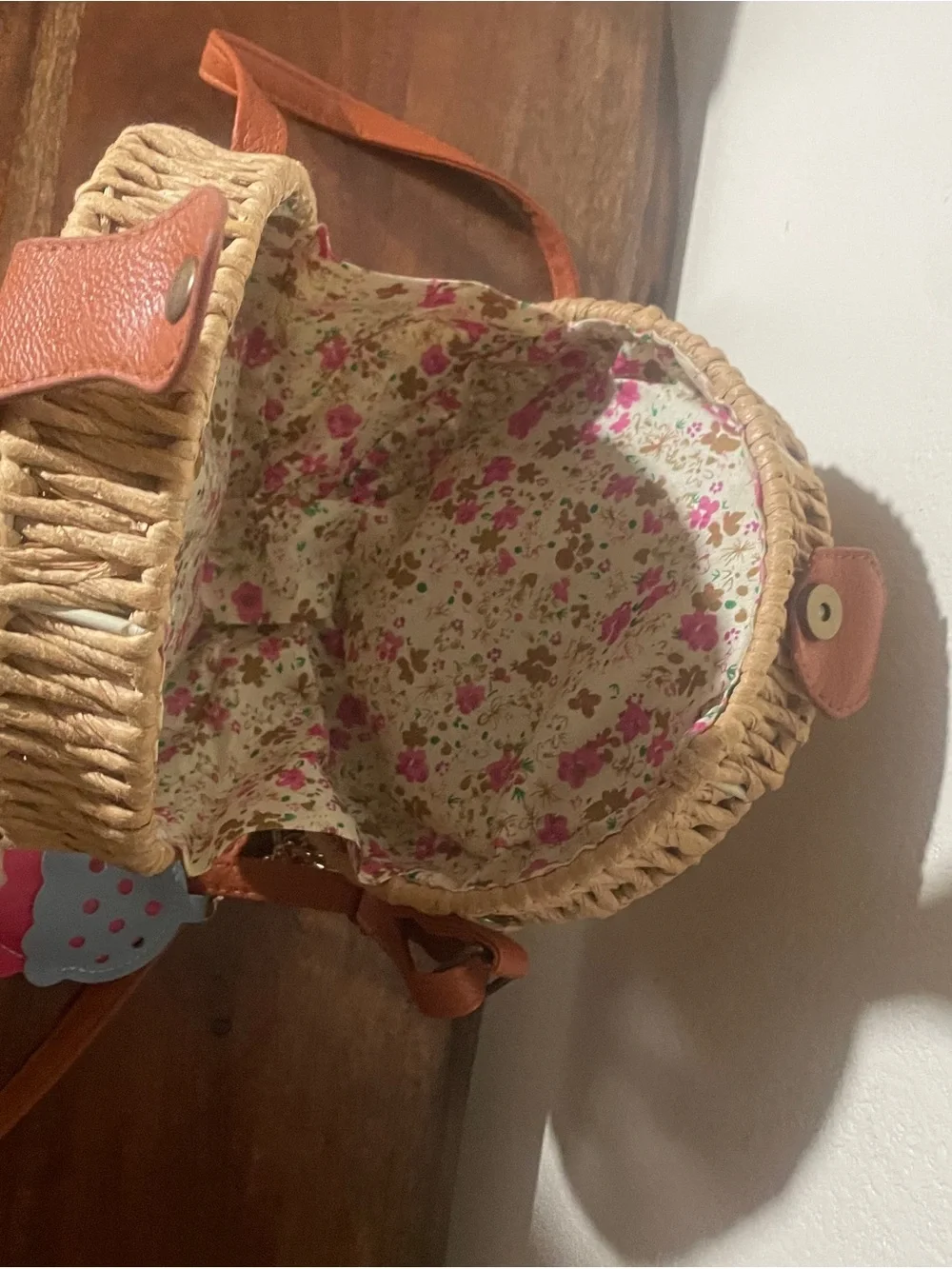 Round Woven Straw Crossbody Bag | Boho Summer Rattan Purse + Ice Cream Charm